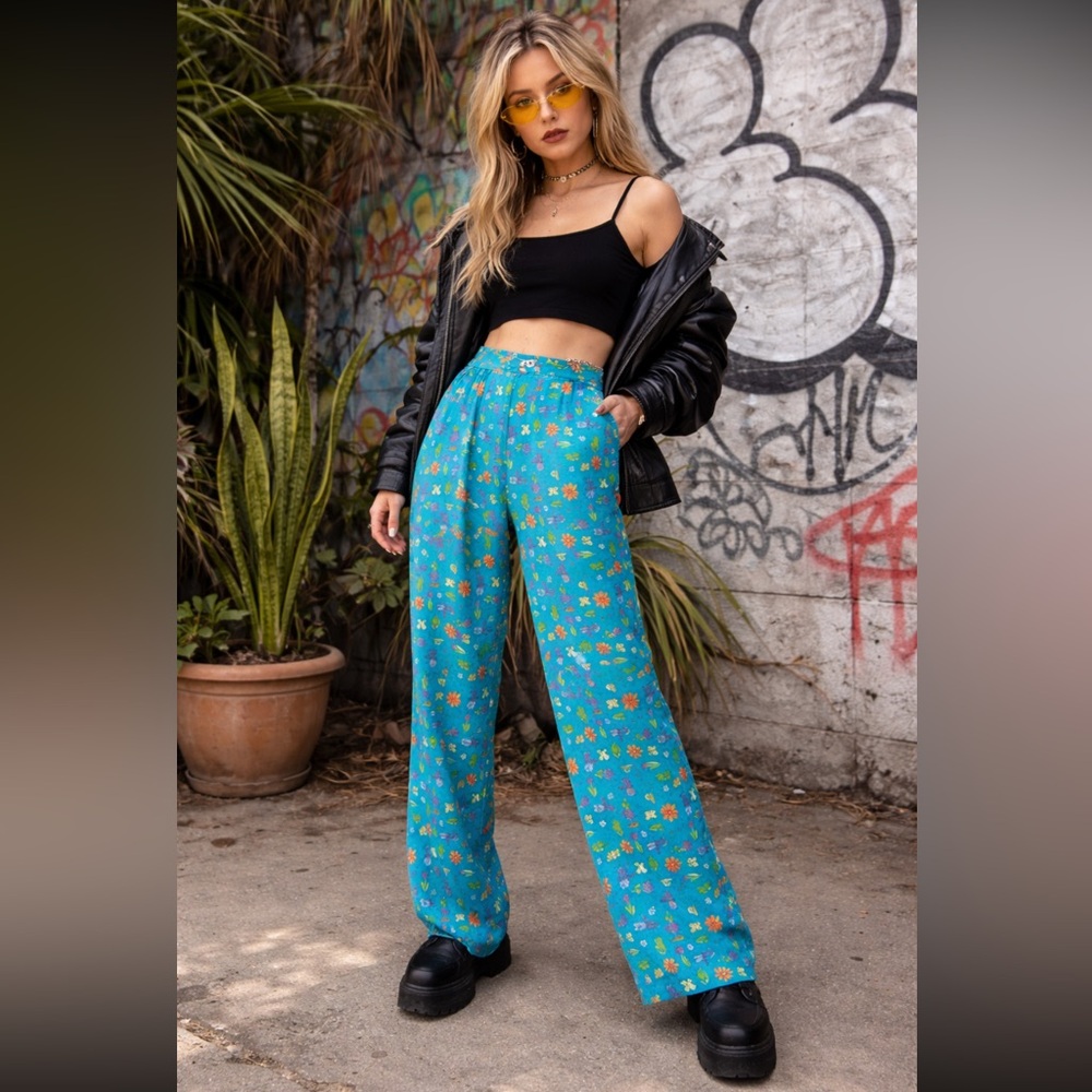 Vintage High Waist Insect Print Pants Edgy Cool Girl 90s Small Cottagecore Indie